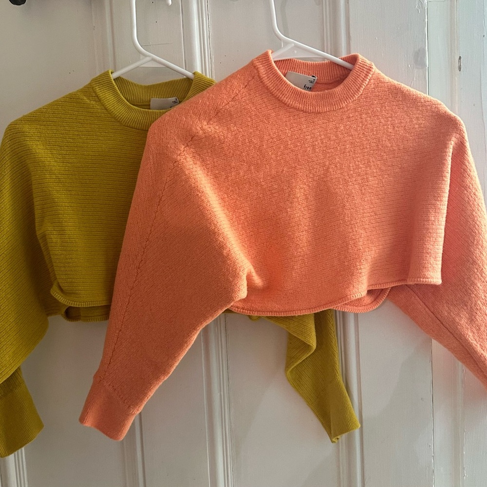 Wilfred Free Peachy orange and Mustard half shrug Sweaters